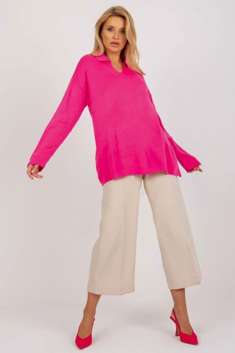 Sweter Damski Model LC-SW-2261.00P Fluo Pink - Rue Paris Sweter Damski Model LC-SW-2261.00P Fluo Pink - Rue Paris