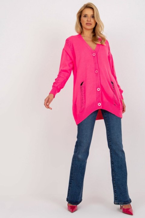 Sweter Kardigan Model LC-SW-8042.69 Fluo Pink - Rue Paris Sweter Kardigan Model LC-SW-8042.69 Fluo Pink - Rue Paris