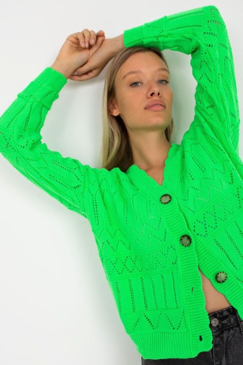 Sweter Damski Model LC-SW-8022.04P Fluo Green - Rue Paris Sweter Damski Model LC-SW-8022.04P Fluo Green - Rue Paris