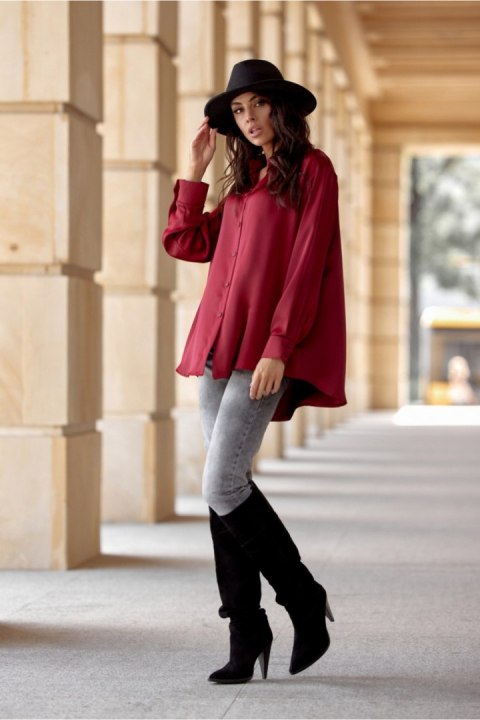 Koszula Damska Model Tessa BOR BLU0185 Bordo - Roco Fashion Koszula Damska Model Tessa BOR BLU0185 Bordo - Roco Fashion