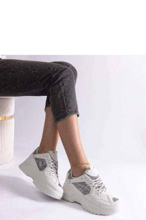 Białe sneakersy damskie z brokatowymi wstawkami Caraballo - Solea Białe sneakersy damskie z brokatowymi wstawkami Caraballo - Solea