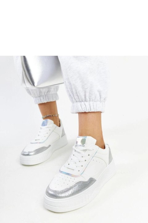 Biało-srebrne sneakersy na grubszej podeszwie Rumai - Solea Biało-srebrne sneakersy na grubszej podeszwie Rumai - Solea