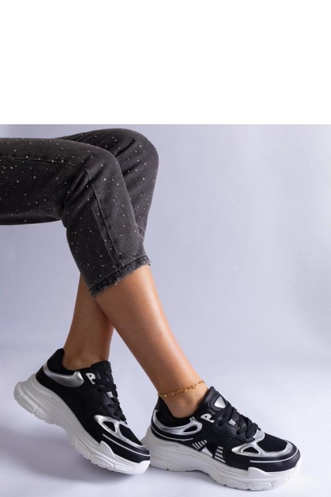 Czarne sneakersy damskie ze srebrnymi wstawkami Gaytan - Solea Czarne sneakersy damskie ze srebrnymi wstawkami Gaytan - Solea