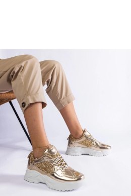 Złote sneakersy damskie z brokatowymi wstawkami Caraballo - Solea