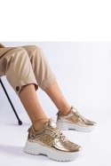 Złote sneakersy damskie z brokatowymi wstawkami Caraballo - Solea