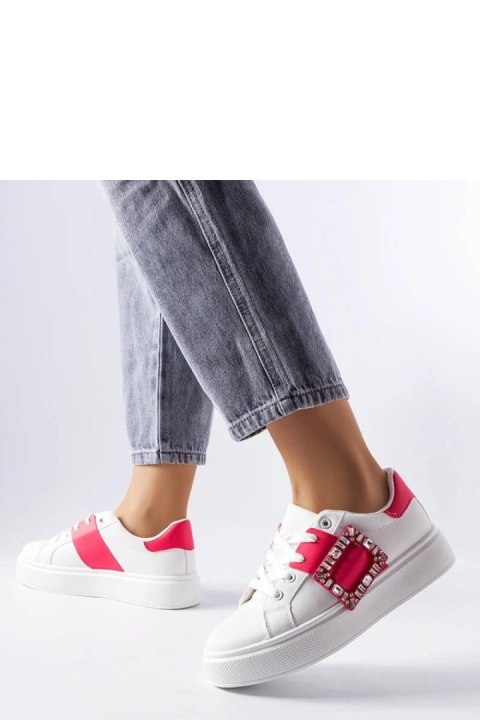 Białe sneakersy zdobione różową klamerką Ike - Solea Białe sneakersy zdobione różową klamerką Ike - Solea