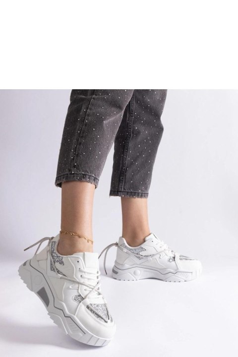 Białe sneakersy damskie z brokatem Agar - Solea Białe sneakersy damskie z brokatem Agar - Solea