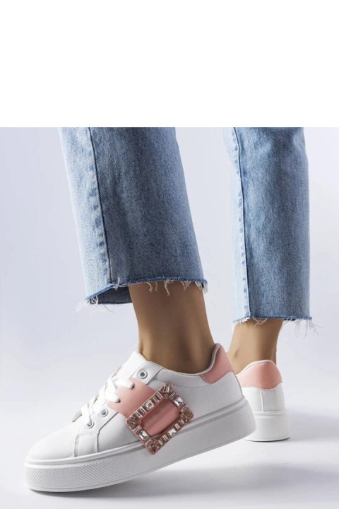 Białe sneakersy zdobione różową klamerką Ike - Solea Białe sneakersy zdobione różową klamerką Ike - Solea