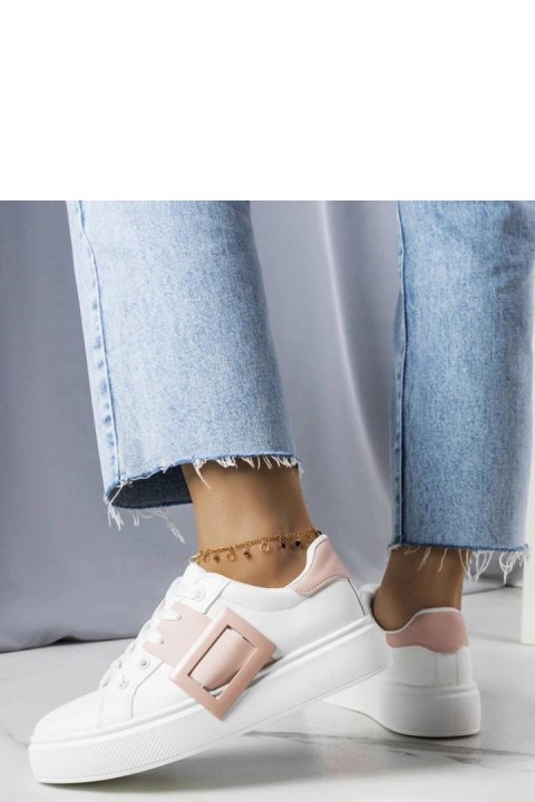 Białe sneakersy zdobione różową klamerką Toni - Solea Białe sneakersy zdobione różową klamerką Toni - Solea