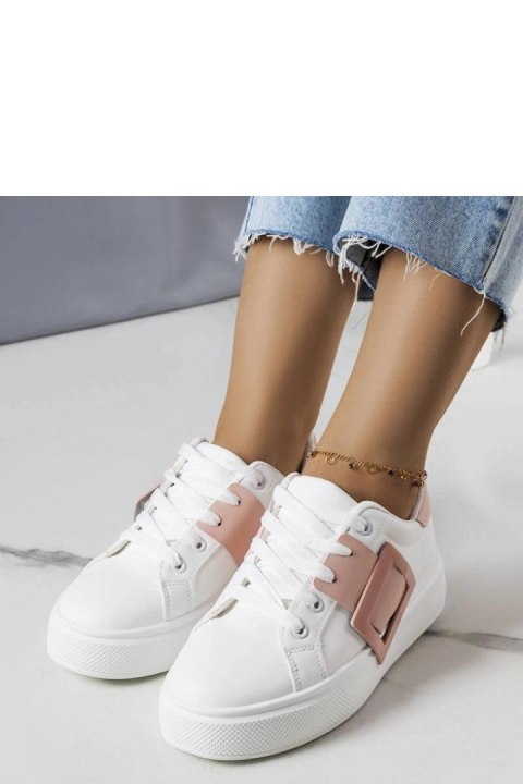 Białe sneakersy zdobione różową klamerką Toni - Solea Białe sneakersy zdobione różową klamerką Toni - Solea