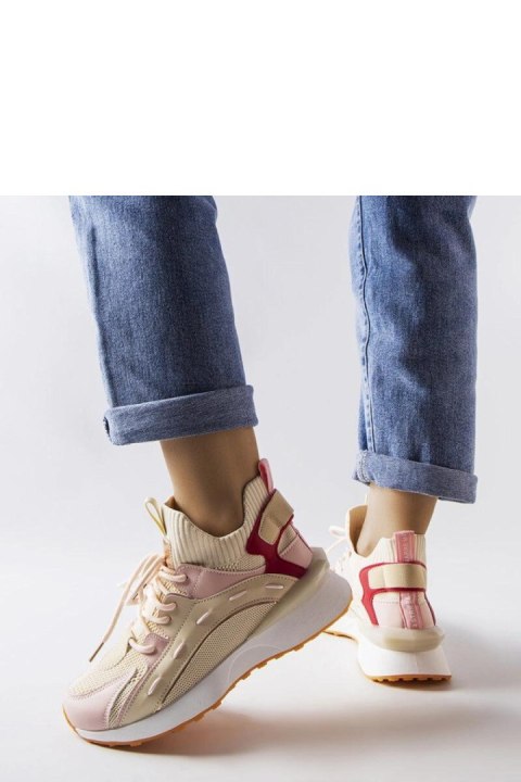 Beżowo-różowe materiałowe sneakersy Begins - Solea Beżowo-różowe materiałowe sneakersy Begins - Solea