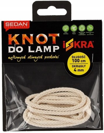 Knot do lampy naftowej oliwnej i pochodni okrągły 4mm/100cm Knot do lampy naftowej oliwnej i pochodni okrągły 4mm/100cm
