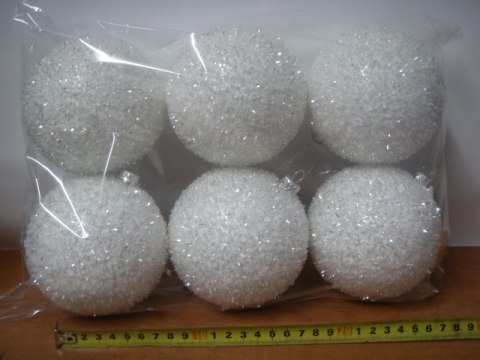 Bombki białe 6szt. JEŻYK 10cm | 434 Bombki białe 6szt. JEŻYK 10cm | 434