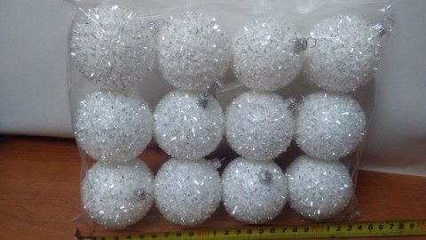 Bombki 12szt. jeżyk 6cm srebrzysto-białe | 440 Bombki 12szt. jeżyk 6cm srebrzysto-białe | 440