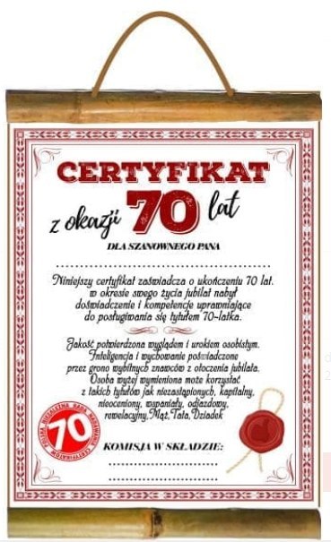 Dyplom urodzinowy ''70'' Dla Pana Dyplom urodzinowy ''70'' Dla Pana