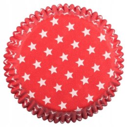 Foremki papierowe 60szt. do muffinek 50x25mm CZERWONE W GWIAZDKI | 23-34