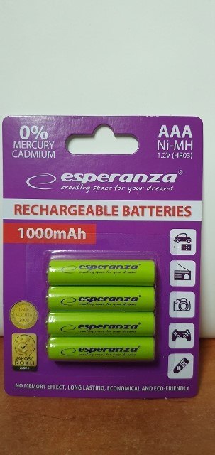 Baterie akumulatorki 4szt. R03 AAA 1000mah ESPERANZA | EZA102G Baterie akumulatorki 4szt. R03 AAA 1000mah ESPERANZA | EZA102G