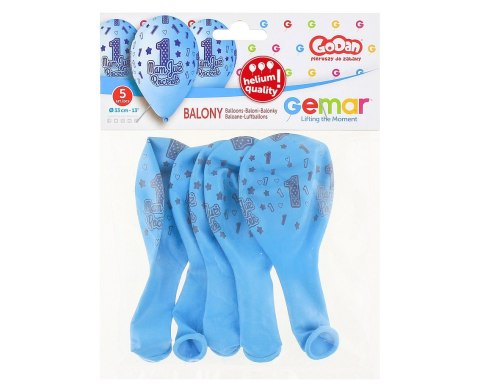 Balony Cyfra 1, MAM JUŻ ROCZEK, niebieskie 33 cm 5 szt. GS120/MJRN Balony Cyfra 1, MAM JUŻ ROCZEK, niebieskie 33 cm 5 szt. GS120/MJRN