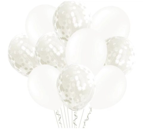 Balony 12 cali białe z konfetti 20szt. | 400904 Balony 12 cali białe z konfetti 20szt. | 400904