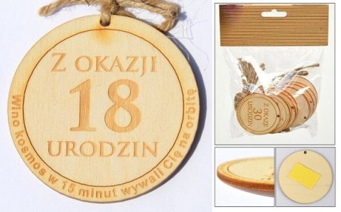 Zawieszka drewniana lub do przyklejenia z tekstem "Z okazji 18 urodzin" 10 szt. OZD-1 Zawieszka drewniana lub do przyklejenia z tekstem "Z okazji 18 urodzin" 10 szt. OZD-1