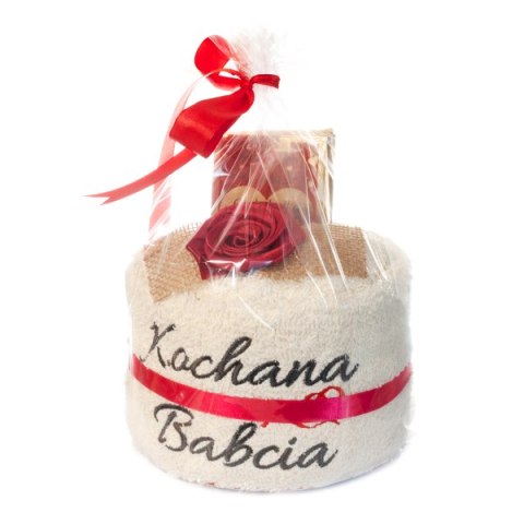 Ręcznik ecru z haftem "Kochana Babcia" + czekolada Ręcznik ecru z haftem "Kochana Babcia" + czekolada