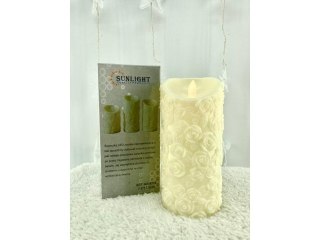 Świeca biała led 18cm ruchomy płomień RÓŻE WOSK 8772