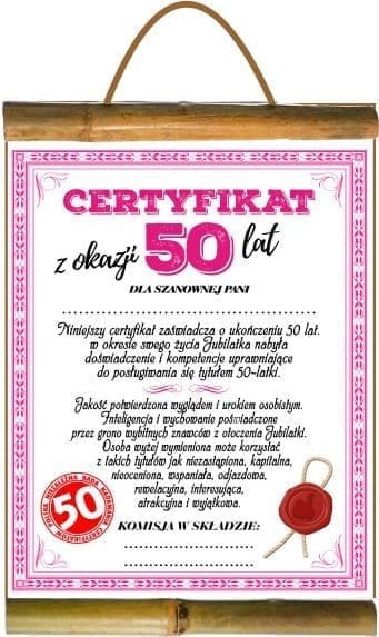 Dyplom certyfikat 50 lat Pani | D65 Dyplom certyfikat 50 lat Pani | D65