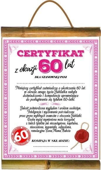 Dyplom certyfikat 60 lat Pani | D75 Dyplom certyfikat 60 lat Pani | D75