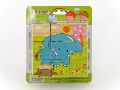 Układanka drewniana 10x10cm kwadratowe kostki 3,5x3,5cm z obrazkami zwierząt, 4 różne obrazki Układanka drewniana 10x10cm kwadratowe kostki 3,5x3,5cm z obrazkami zwierząt, 4 różne obrazki