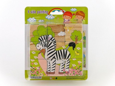 Układanka drewniana 10x10cm kwadratowe kostki 3,5x3,5cm z obrazkami zwierząt, 4 różne obrazki Układanka drewniana 10x10cm kwadratowe kostki 3,5x3,5cm z obrazkami zwierząt, 4 różne obrazki