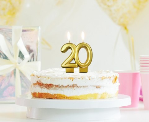 Świeczka 20 urodziny metalik złota 8cm Świeczka 20 urodziny metalik złota 8cm