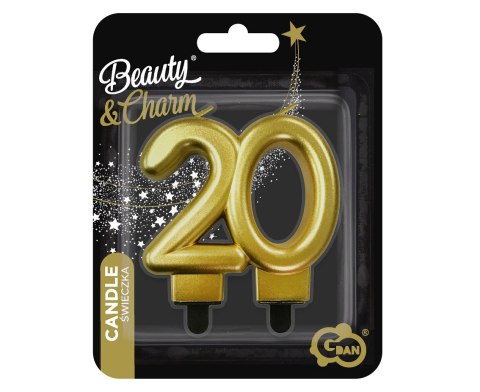 Świeczka 20 urodziny metalik złota 8cm Świeczka 20 urodziny metalik złota 8cm