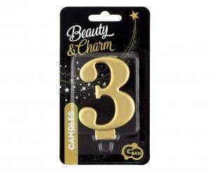 Świeczka B&C cyferka 3 metalik złota 8,0 cm PF-SCZ3 Świeczka B&C cyferka 3 metalik złota 8,0 cm PF-SCZ3
