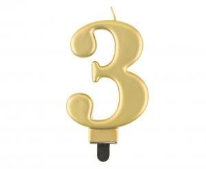 Świeczka B&C cyferka 3 metalik złota 8,0 cm PF-SCZ3 Świeczka B&C cyferka 3 metalik złota 8,0 cm PF-SCZ3