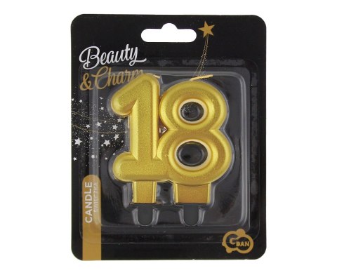 Świeczka liczba 18 złota metaliczna 8cm PF-SCZ18 Świeczka liczba 18 złota metaliczna 8cm PF-SCZ18