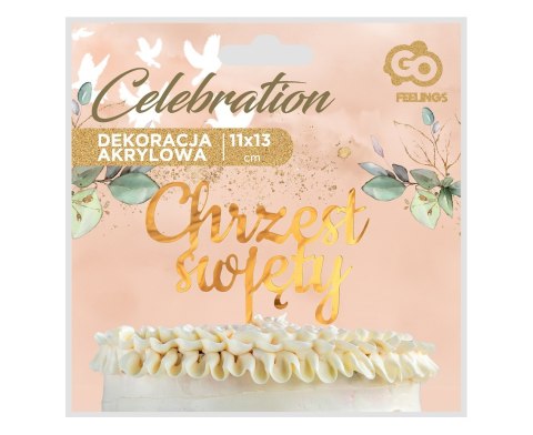 Dekoracja akrylowa na tort Chrzest Święty złota 11x13 cm PF-DACS Dekoracja akrylowa na tort Chrzest Święty złota 11x13 cm PF-DACS