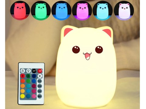 Lampka nocna dla dzieci led kot kotek rgb pilot Lampka nocna dla dzieci led kot kotek rgb pilot