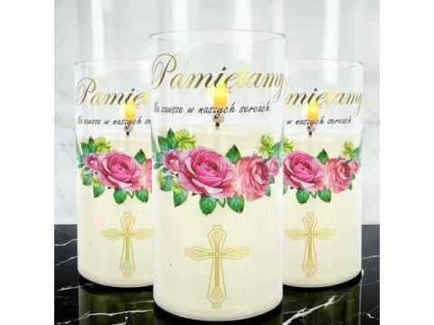 Świeczka led w obudowie z płomieniem - 12,5cm "Pamiętamy Na zawsze w naszych sercach"41504 Świeczka led w obudowie z płomieniem - 12,5cm "Pamiętamy Na zawsze w naszych sercach"41504