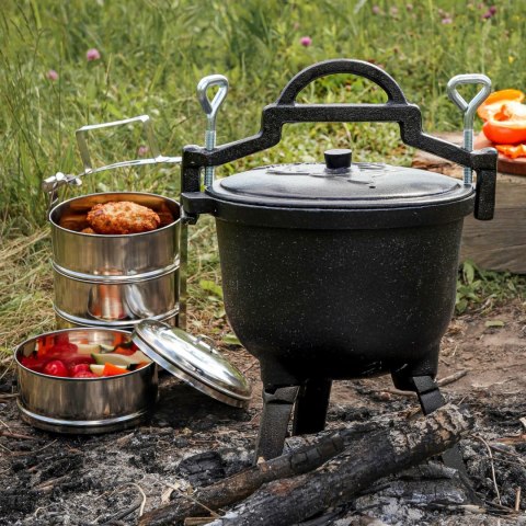 Menażka turystyczna ze stali nierdzewnej 16 cm 4 elementy Menażka turystyczna ze stali nierdzewnej 16 cm 4 elementy