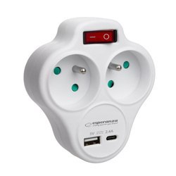 Rozgałęźnik elektryczny z wyłącznikiem 2 gniazda z ładowarką USB-C/USB-A ELK311W