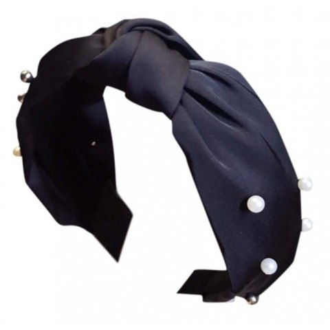 Opaska turban z materiału gruba czerń perełki O227CZ Opaska turban z materiału gruba czerń perełki O227CZ