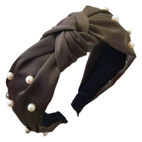 Opaska turban z materiału gruba perełki khaki O227BR Opaska turban z materiału gruba perełki khaki O227BR