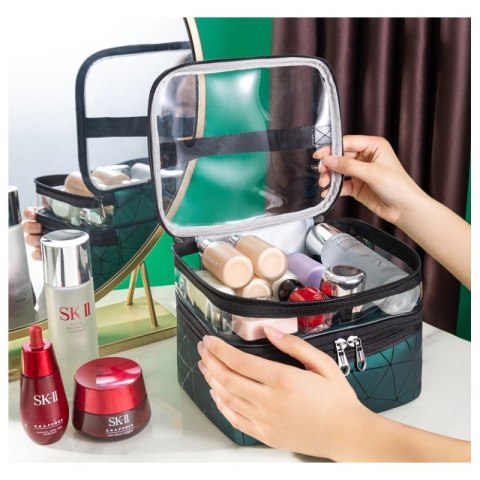 Kosmetyczka rozkładana geometryczna czarna 23x15,5x9cm KS35WZ3 Kosmetyczka rozkładana geometryczna czarna 23x15,5x9cm KS35WZ3