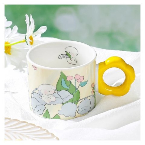 Kwiatowy Kubek z łyżeczką 280 ml + Pudełko na Prezent KB01ZO Kwiatowy Kubek z łyżeczką 280 ml + Pudełko na Prezent KB01ZO