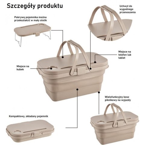 Składany kosz piknikowy 3w1, stolik, pojemnik KP03K Składany kosz piknikowy 3w1, stolik, pojemnik KP03K