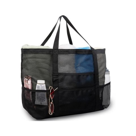 Torba plażowa minimalistyczna siateczkowa czarna 43x39x20cm TP12 Torba plażowa minimalistyczna siateczkowa czarna 43x39x20cm TP12