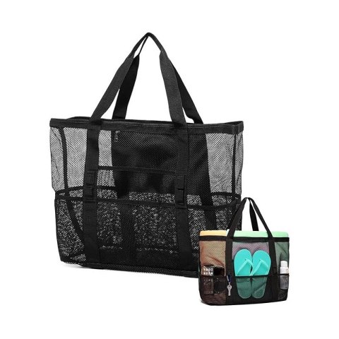 Torba plażowa minimalistyczna siateczkowa czarna 43x39x20cm TP12 Torba plażowa minimalistyczna siateczkowa czarna 43x39x20cm TP12
