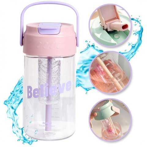Butelka na wodę z koszyczkiem i słomką 800 ML Believe BD34 Butelka na wodę z koszyczkiem i słomką 800 ML Believe BD34
