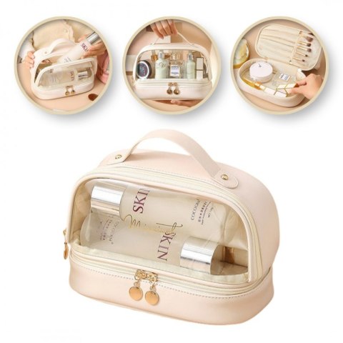 Kosmetyczka organizer na kosmetyki kremowa dwupoziomowa 23x13,5x16cm KS115B Kosmetyczka organizer na kosmetyki kremowa dwupoziomowa 23x13,5x16cm KS115B