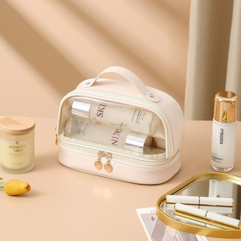 Kosmetyczka organizer na kosmetyki kremowa dwupoziomowa 23x13,5x16cm KS115B Kosmetyczka organizer na kosmetyki kremowa dwupoziomowa 23x13,5x16cm KS115B
